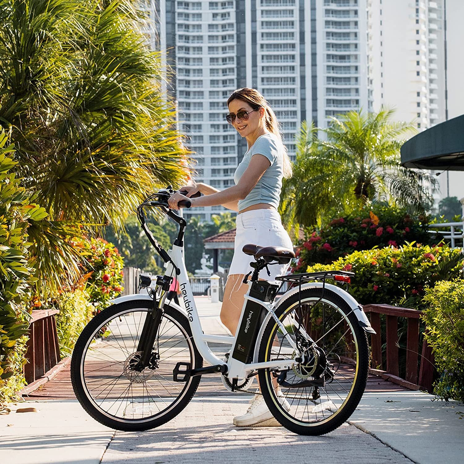 Cityscape Electric Bike 350W(Peak 500W) Electric City Cruiser Bicycle up to 40 Miles Removable Battery, 7-Speed and Dual Shock Absorber, 26" Electric Commuter Bike for Adults