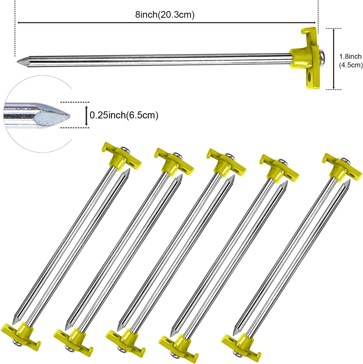 Tent Stakes 8" Camping Tent Stakes, 10Pc-Pack (Yellow)