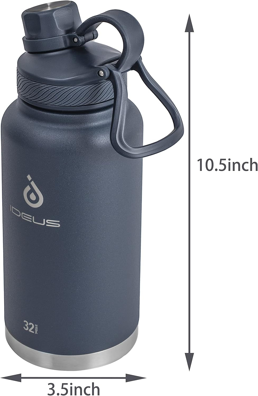 Insulated Stainless Steel Water Bottle with 2 Leak-Proof Lids, Thermal Water Flask for Hiking Biking, 32Oz, Navy Blue