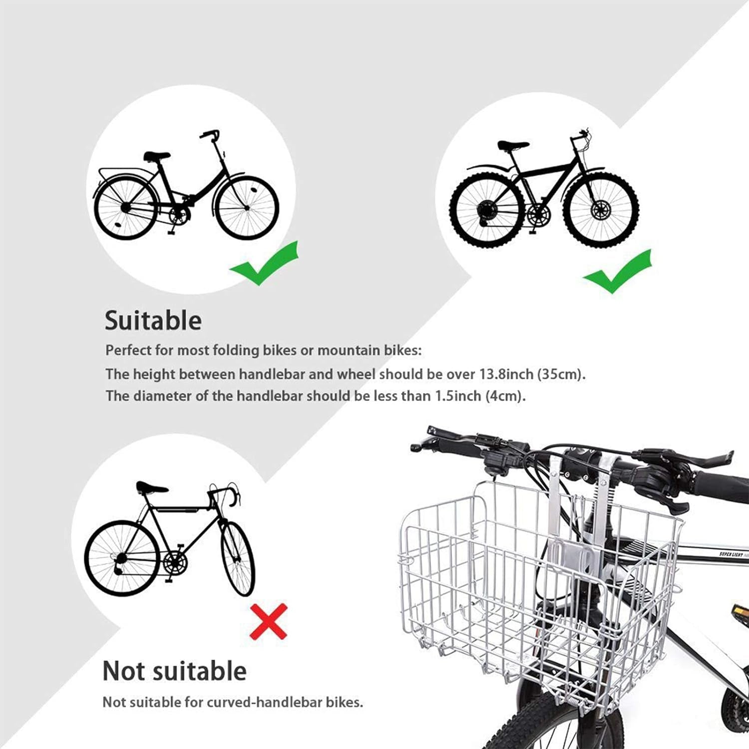 Folding Rear Bike Basket Wire Mesh Fold-Up Detchable Front Bag Rear Hanging Bike Basket Bicycle Bag Cargo Rack for Mountain Bike Accessories Bike Frame Basket 1 Pack