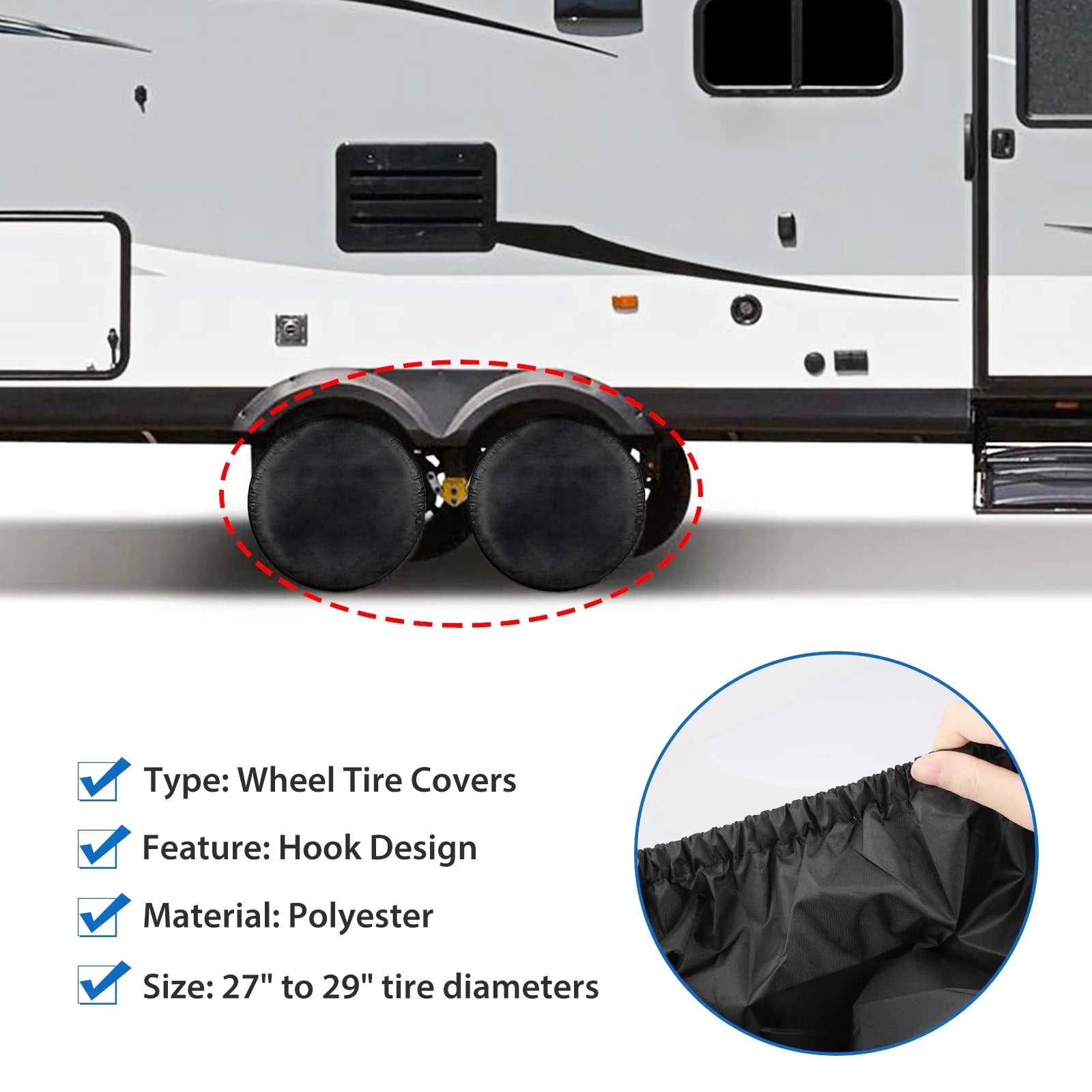 4Pcs Wheel Tire Covers,  Waterproof RV Wheel Covers Fit 27-29Inch Tire Diameters, UV Coating Tire Protectors for Motorhome, Trailers, Campers, Cars, Trucks, Black