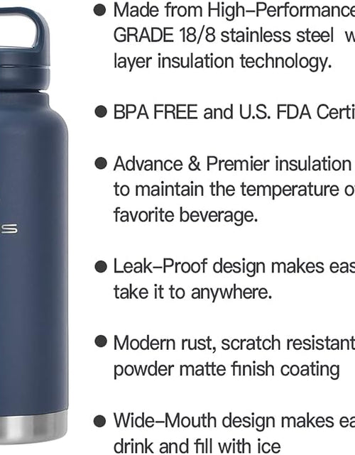 Load image into Gallery viewer, Insulated Stainless Steel Water Bottle with 2 Leak-Proof Lids, Thermal Water Flask for Hiking Biking, 32Oz, Navy Blue
