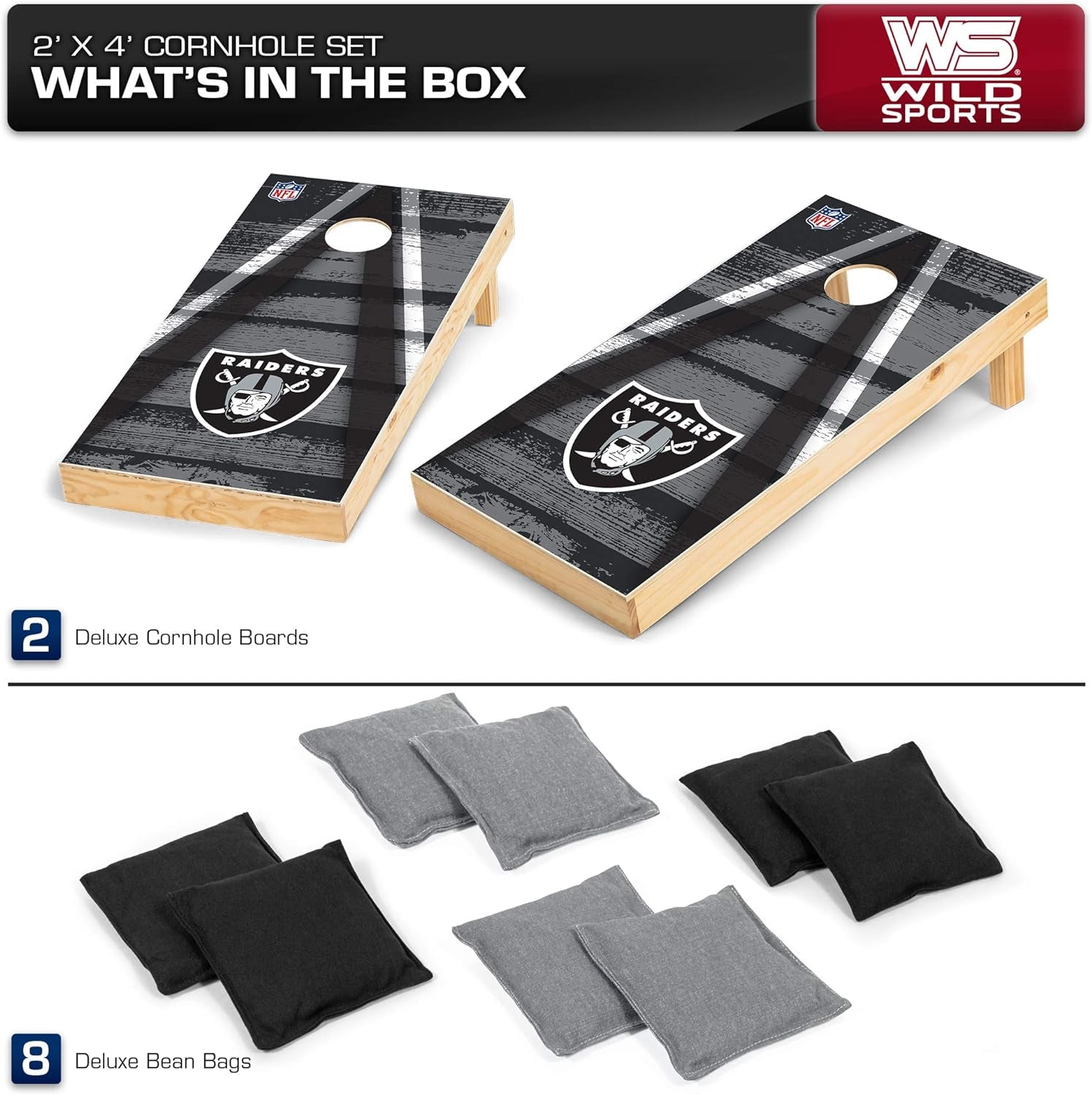 NFL Pro Football 2' X 4' Wood Direct Print Tournament Cornhole Set by , Comes with 8 Bean Bags - Perfect for Tailgate, Outdoor, Backyard