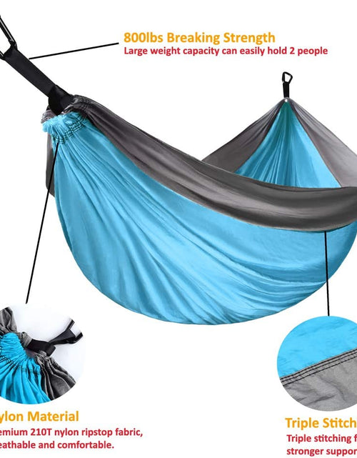 Load image into Gallery viewer, Camping Hammock - Portable Hammock Single Hammock Camping Accessories Gear for Outdoor Indoor Adult Kids, USA Based Brand (Light Blue &amp; Grey)
