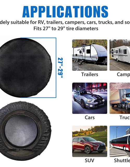 Load image into Gallery viewer, 4Pcs Wheel Tire Covers,  Waterproof RV Wheel Covers Fit 27-29Inch Tire Diameters, UV Coating Tire Protectors for Motorhome, Trailers, Campers, Cars, Trucks, Black
