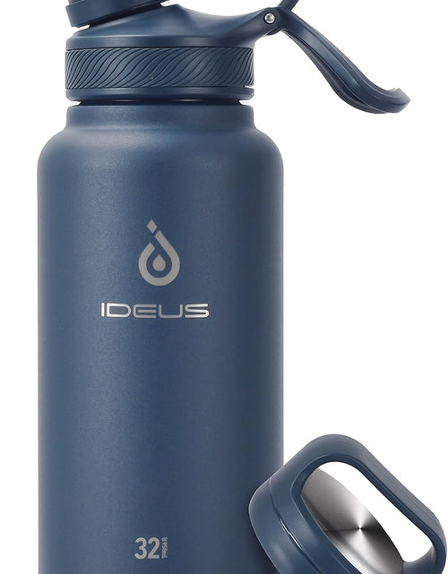 Load image into Gallery viewer, Insulated Stainless Steel Water Bottle with 2 Leak-Proof Lids, Thermal Water Flask for Hiking Biking, 32Oz, Navy Blue
