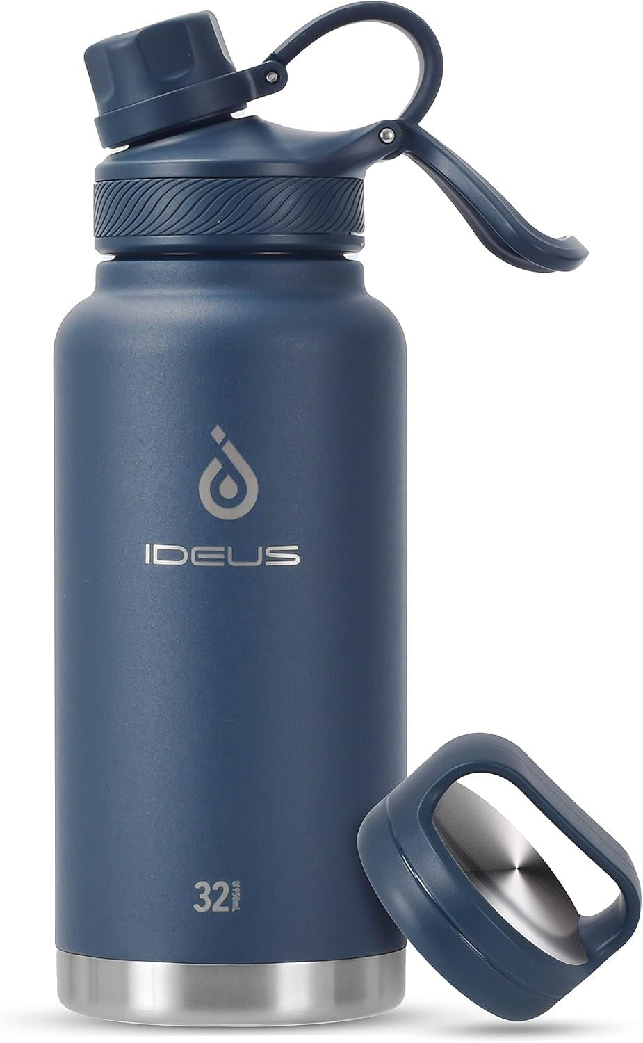 Insulated Stainless Steel Water Bottle with 2 Leak-Proof Lids, Thermal Water Flask for Hiking Biking, 32Oz, Navy Blue