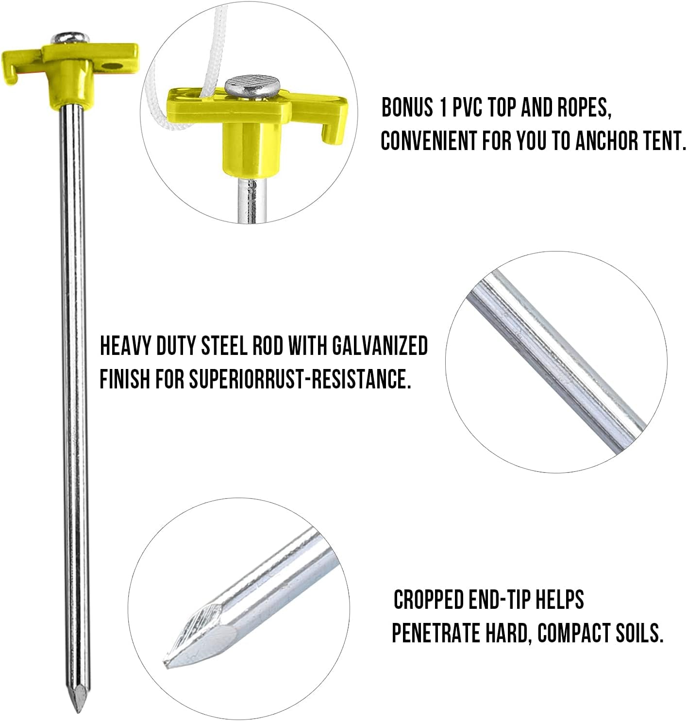 Tent Stakes 8" Camping Tent Stakes, 10Pc-Pack (Yellow)