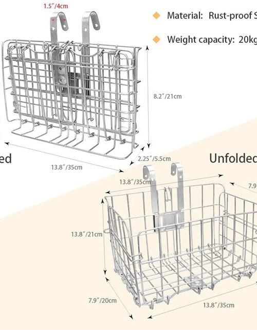 Load image into Gallery viewer, Folding Rear Bike Basket Wire Mesh Fold-Up Detchable Front Bag Rear Hanging Bike Basket Bicycle Bag Cargo Rack for Mountain Bike Accessories Bike Frame Basket 1 Pack
