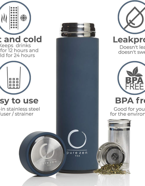 Load image into Gallery viewer, Thermos with Infuser for Tea, Coffee and Fruit-Infused Water - Stainless Steel - Tea Infuser Bottle - Tea Tumbler with Infuser - Leakproof Travel Tea Mug - Tea Infuser Cup - 15Oz - Blue
