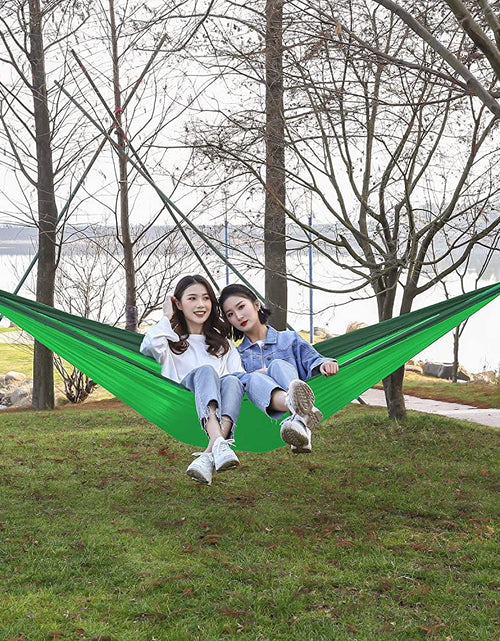 Load image into Gallery viewer, Double Camping Hammock Lightweight Parachute Nylon | Portable Hammocks with Tree Straps | Hammock 2 Person Heavy Duty | Hammock Backpacking for Camping, Backyard, Hiking, Beach
