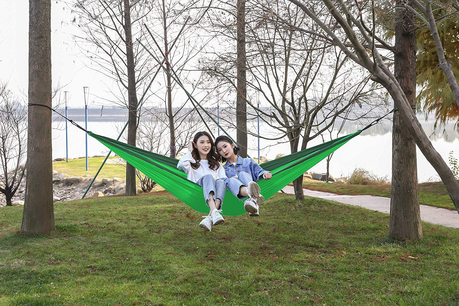 Double Camping Hammock Lightweight Parachute Nylon | Portable Hammocks with Tree Straps | Hammock 2 Person Heavy Duty | Hammock Backpacking for Camping, Backyard, Hiking, Beach