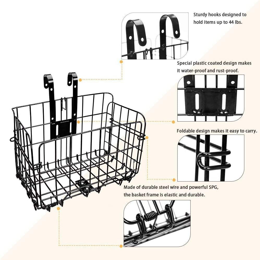 Folding Rear Bike Basket Wire Mesh Fold-Up Detchable Front Bag Rear Hanging Bike Basket Bicycle Bag Cargo Rack for Mountain Bike Accessories Bike Frame Basket 1 Pack