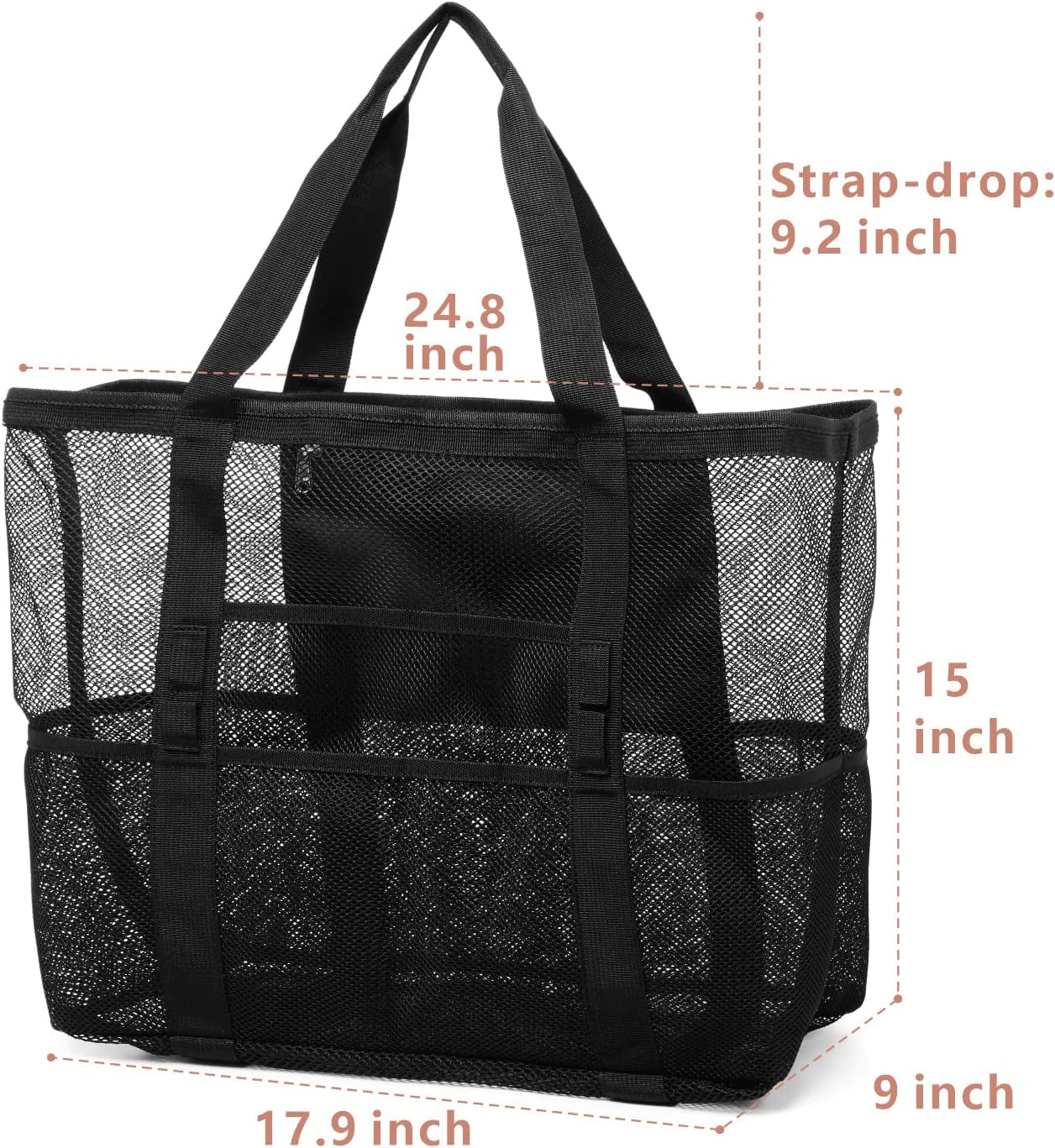 Mesh Beach Bag Family - Beach Tote 9 Pockets Beach Towel Bag