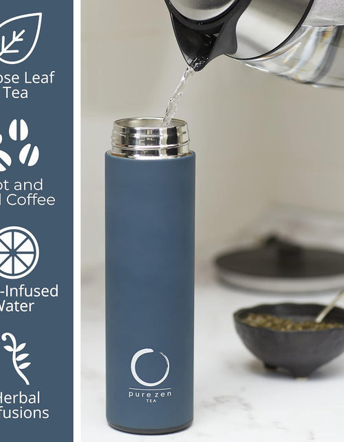 Load image into Gallery viewer, Thermos with Infuser for Tea, Coffee and Fruit-Infused Water - Stainless Steel - Tea Infuser Bottle - Tea Tumbler with Infuser - Leakproof Travel Tea Mug - Tea Infuser Cup - 15Oz - Blue
