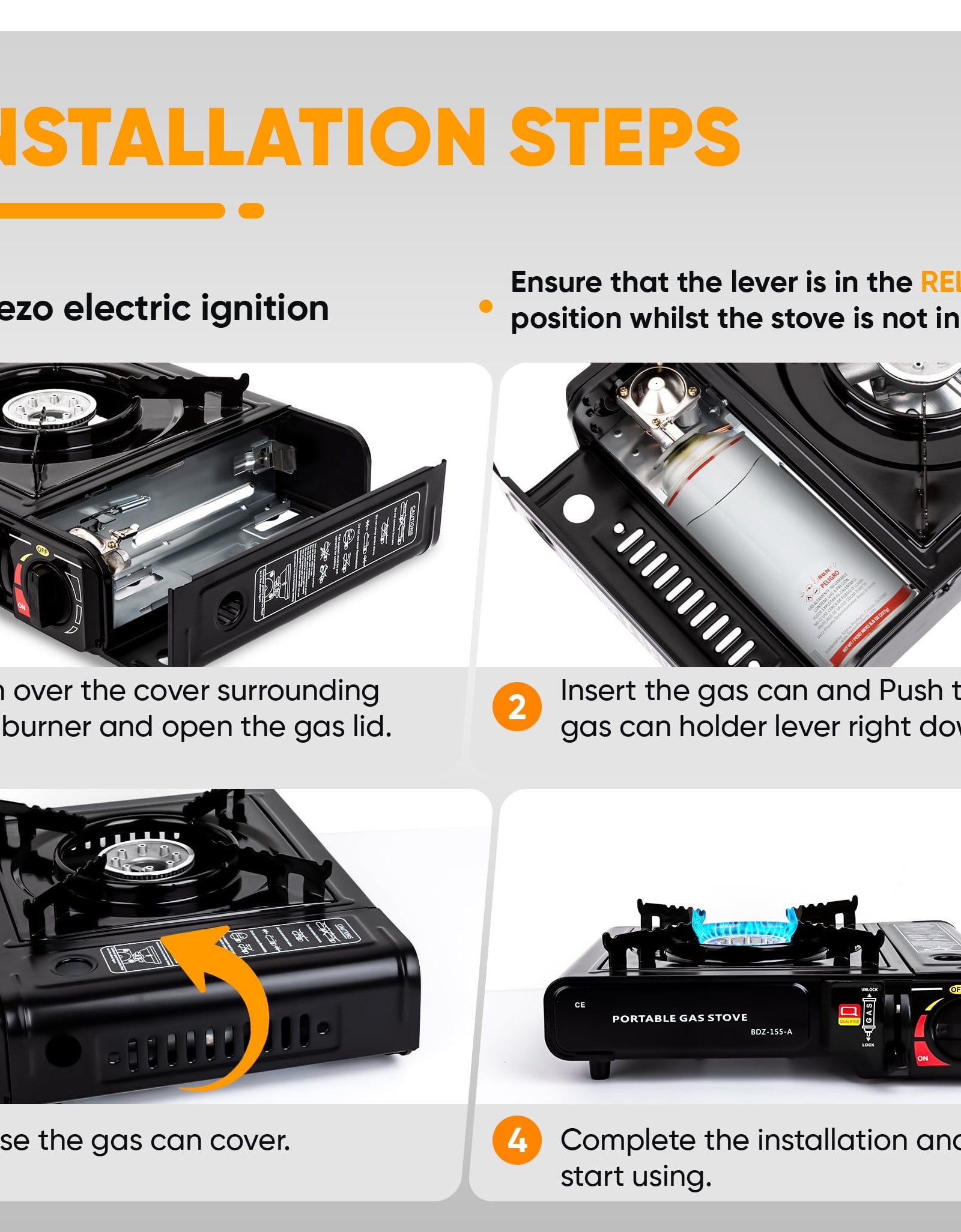 Camping Gas Stove, Butane, Portable Stove for Outdoor Cooking, 9,800 BTU, 3KW Power