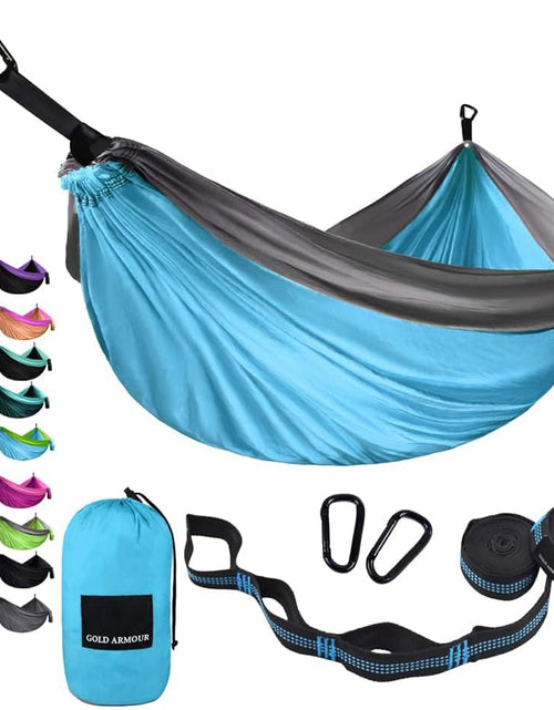 Load image into Gallery viewer, Camping Hammock - Portable Hammock Single Hammock Camping Accessories Gear for Outdoor Indoor Adult Kids, USA Based Brand (Light Blue &amp; Grey)
