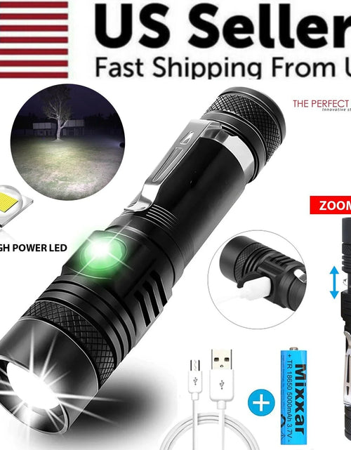 Load image into Gallery viewer, Super Bright 90000LM LED Tactical Flashlight Zoomable with Rechargeable Battery
