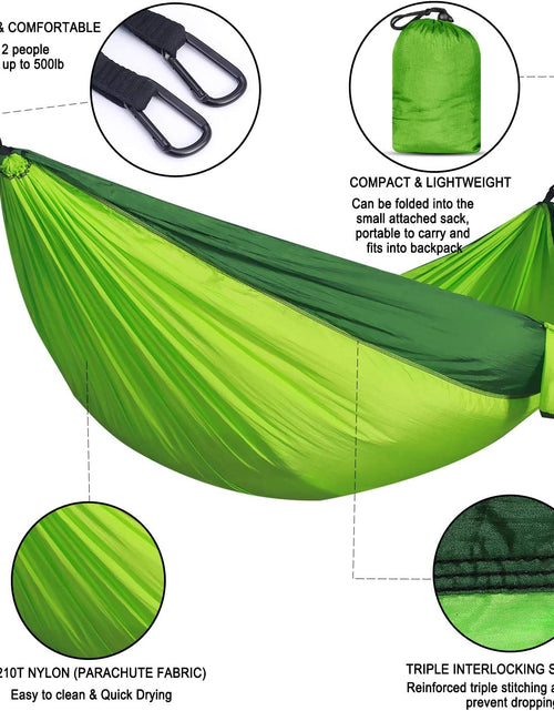 Load image into Gallery viewer, Double Camping Hammock Lightweight Parachute Nylon | Portable Hammocks with Tree Straps | Hammock 2 Person Heavy Duty | Hammock Backpacking for Camping, Backyard, Hiking, Beach
