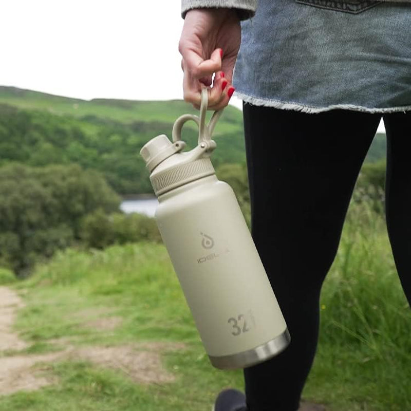 Insulated Stainless Steel Water Bottle with 2 Leak-Proof Lids, Thermal Water Flask for Hiking Biking, 32Oz, Navy Blue